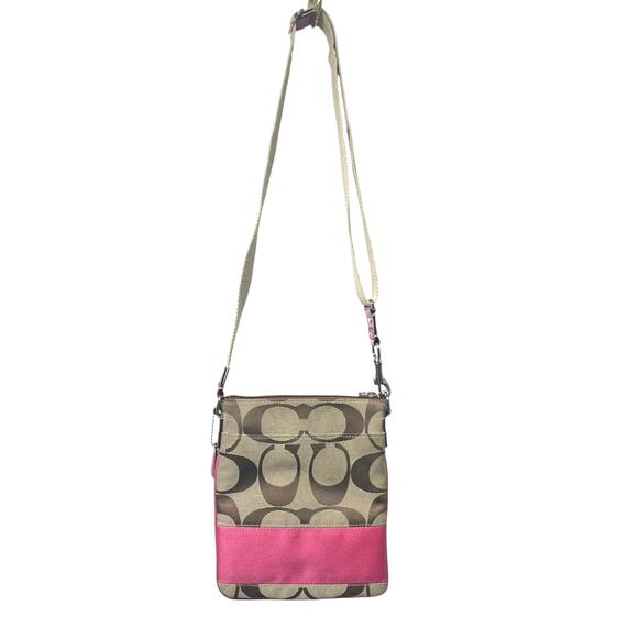 COACH Swing Pack Brown Signature C Logo Shoulder Crossbody Bag Hot Pink Brown - Picture 3 of 8